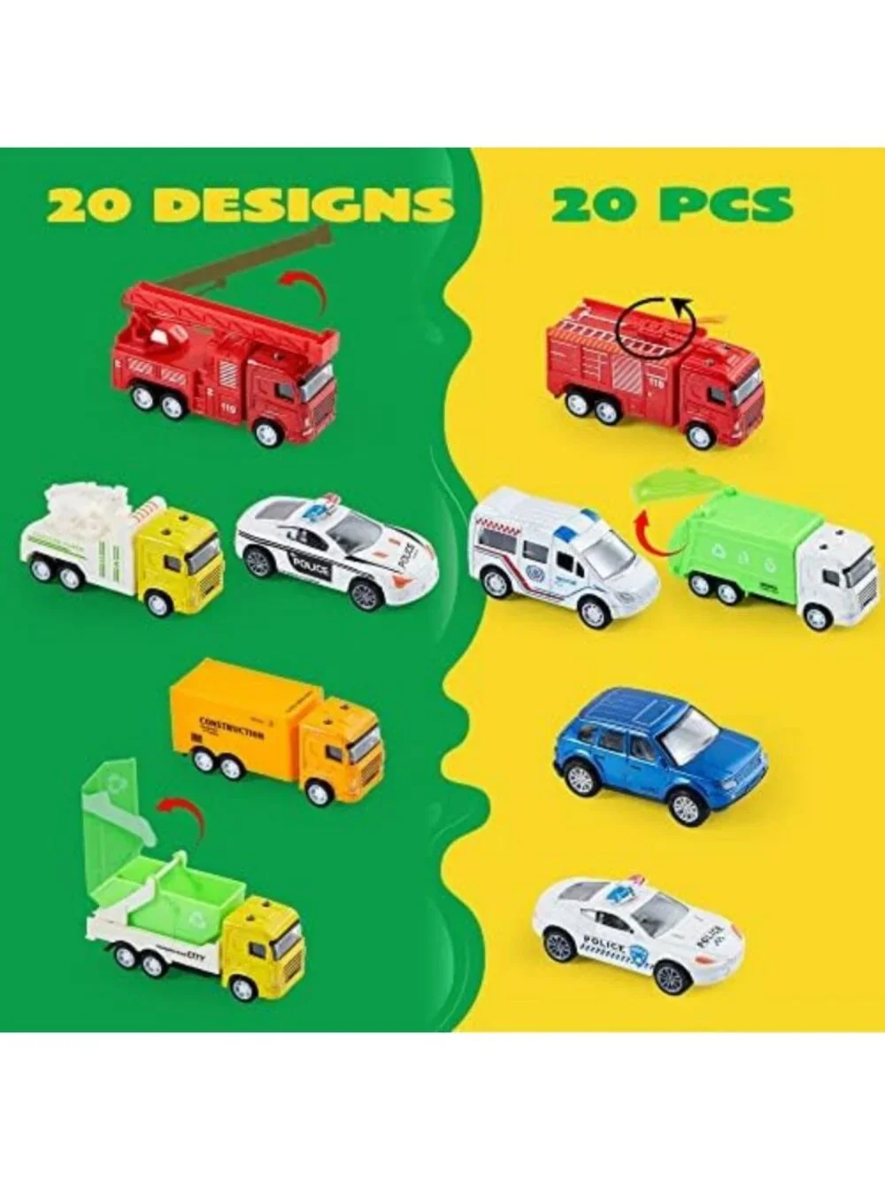 20PCS Pull Back Die Cast Metal Cars Set | Kids Party Favors & Cake Toppers